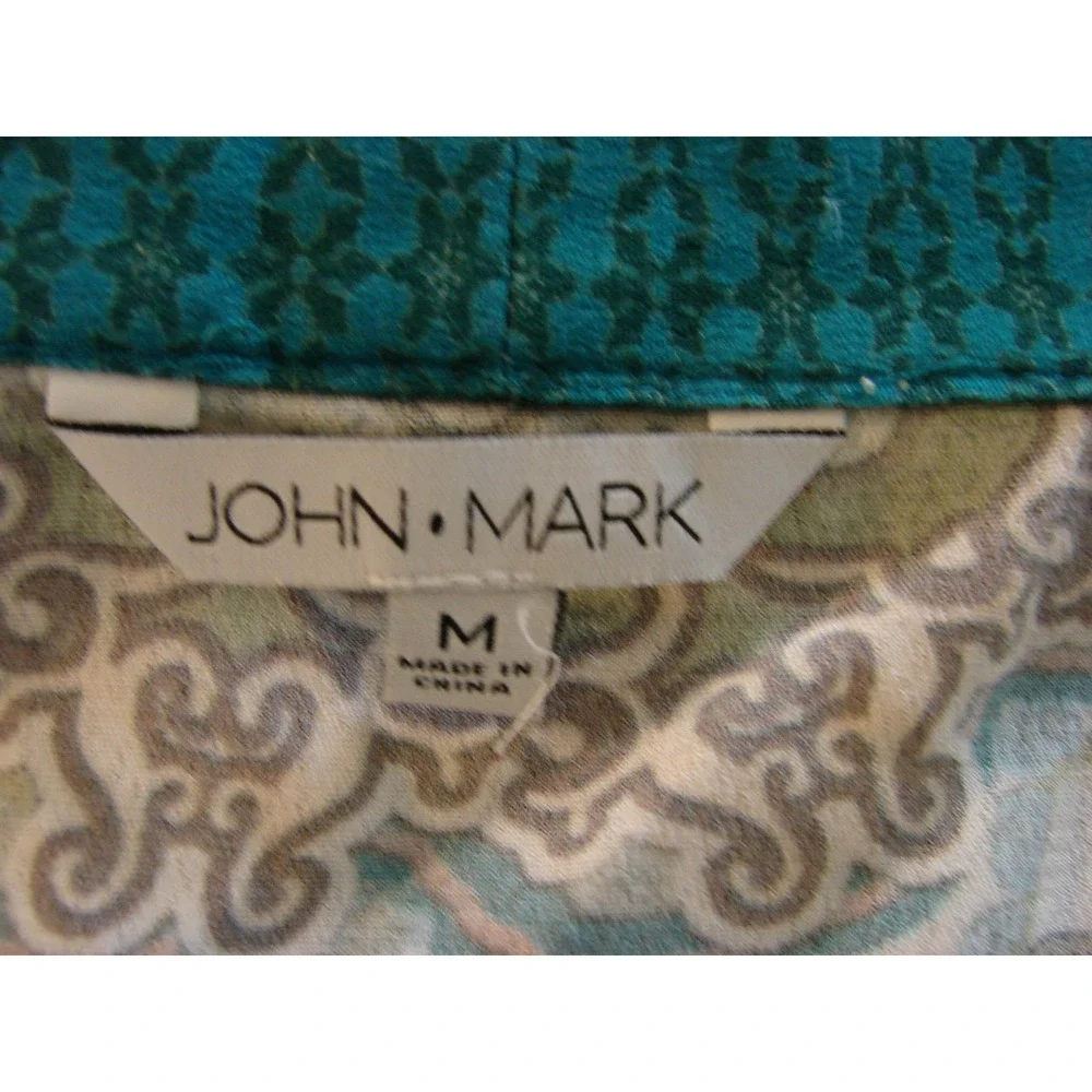 John Mark Floral Embroidered Trim Open Front Kimono Jacket Topper Teal Brown M